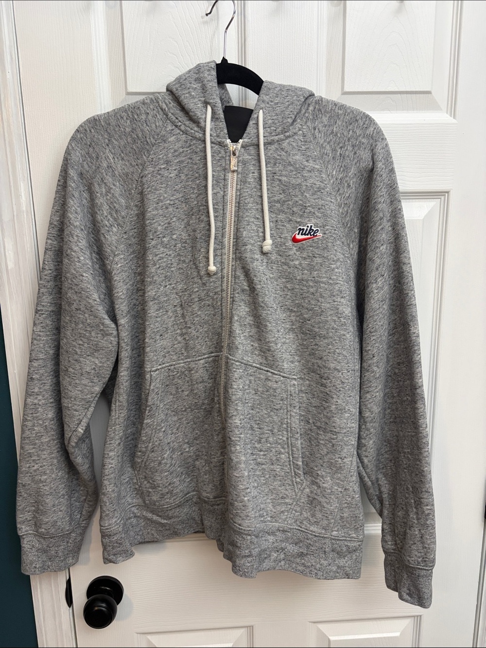 Nike Gray Zip-Up Hoodie with Red Swoosh